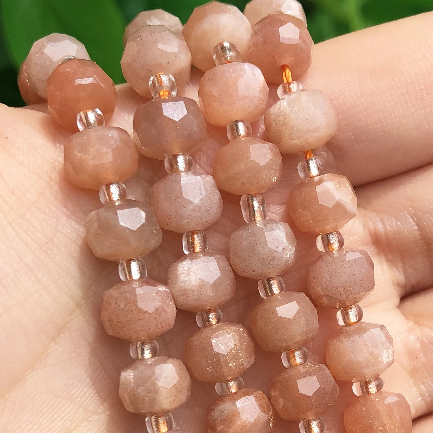 

8*6mm Faceted Sunstone Gem Beads Column Shape Natural Loose Beads for Jewelry Making DIY Bracelet Accessories 7.5''Inches