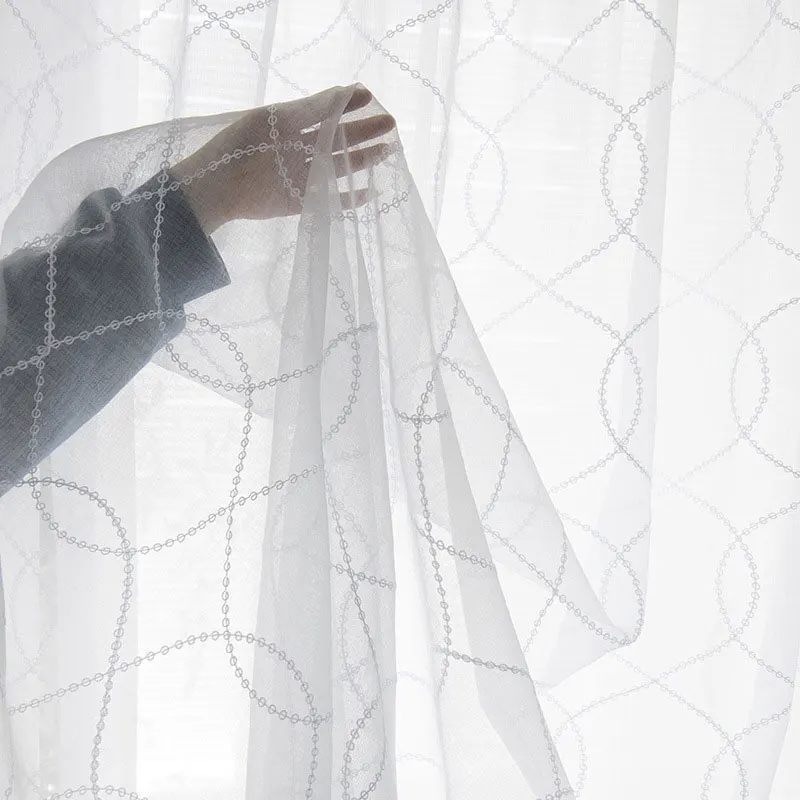 White Embroidery Tulle Curtains for Living Room Modern Geometry Curve Sheer Voile Curtain Bedroom Blind Drape Door Custom | Дом и сад