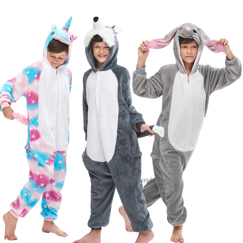 Дети животных Пижама Kigurumi единорог пижамы для девочек и мальчиков комбинезоны с героями мультфильмов костюм аниме человеком-пауком; Пижама для зимнее толстое Флисовое одеяло