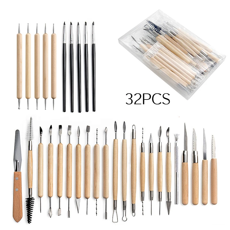 

32pcs Clay Tools Sculpting Kit Carving Knife Scraper Pottery Ceramic Polymer Shapers Modeling Carved DIY Ceramic Tools Box