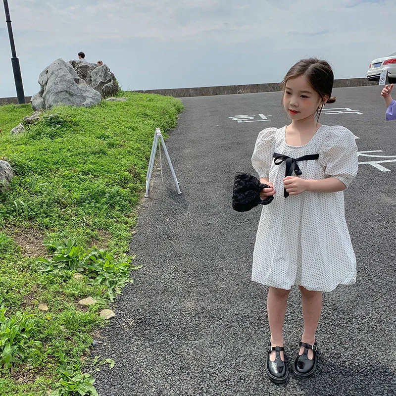 

Летние темперамент волна детской платье бутон рукавами для новогоднего праздника; Модель в Корейском стиле точка Одежда 2-157 пузырь из мульт...