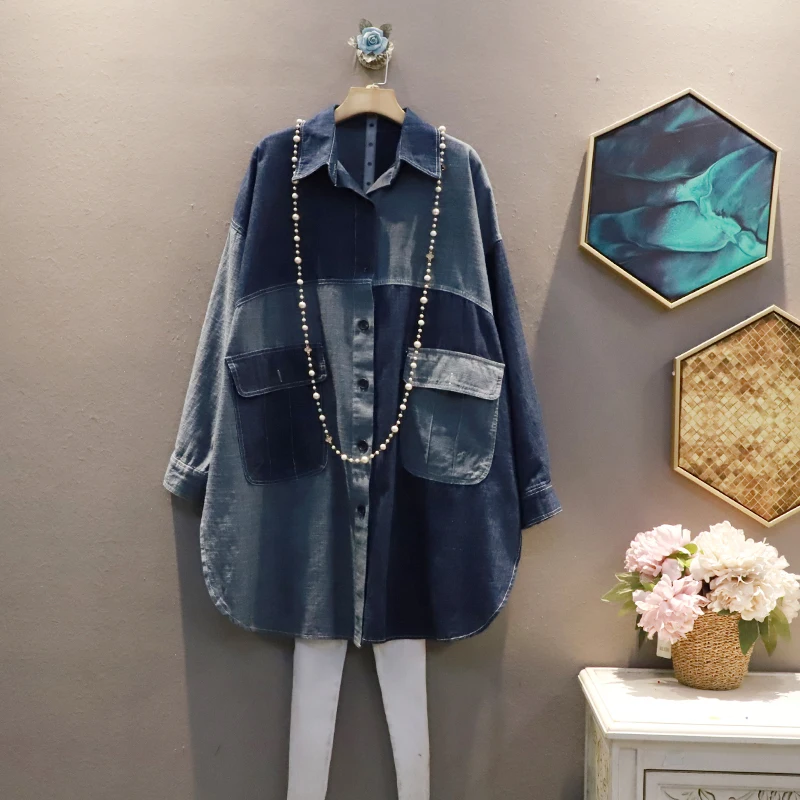 

SuperAen Летний Новый модный дизайн, цветная рубашка с отложным воротником средней длины свободного размера плюс