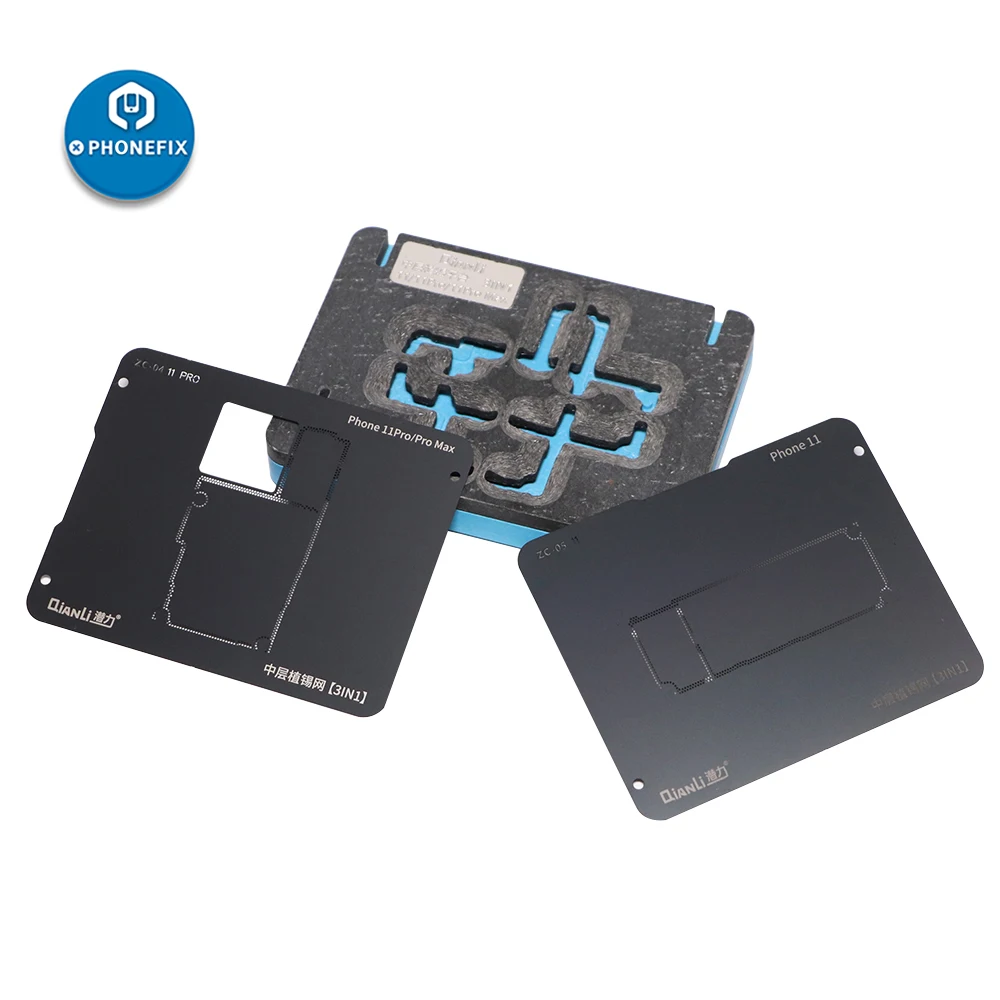 qianli 3 in 1 motherboard middle layer fixture board 3d bga reballing stencil tin planting for iphone 11 11pro max template free global shipping