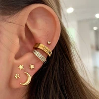 7pcs1 set moon stars stud earrings for women girls trendy hoop earrings diamond inlaid ear studs fashion party wedding jewelry
