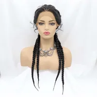 Sylvia Natural Black Synthetic Braid Lace Front Wigs For Women Hand Made 4 Box Braiding Cornrow Braids Lace Wigs Cosplay Wigs
