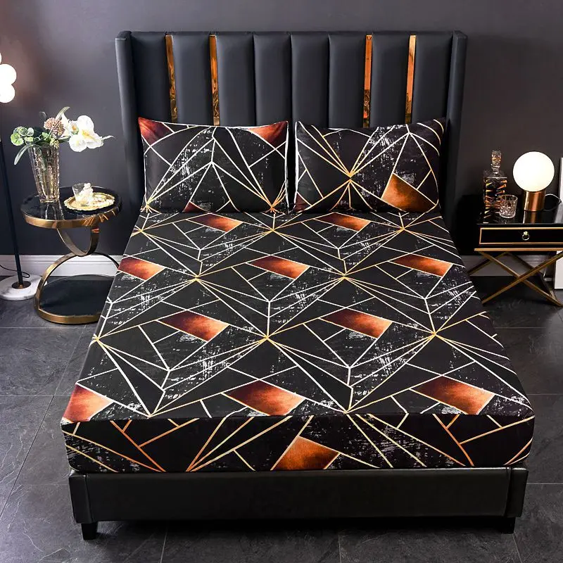 

Bedding Linens King Size High Quality Geometric Pattern Fitted Sheet Set For Double Bed Sabanas Mattress Cover Bedding Linen