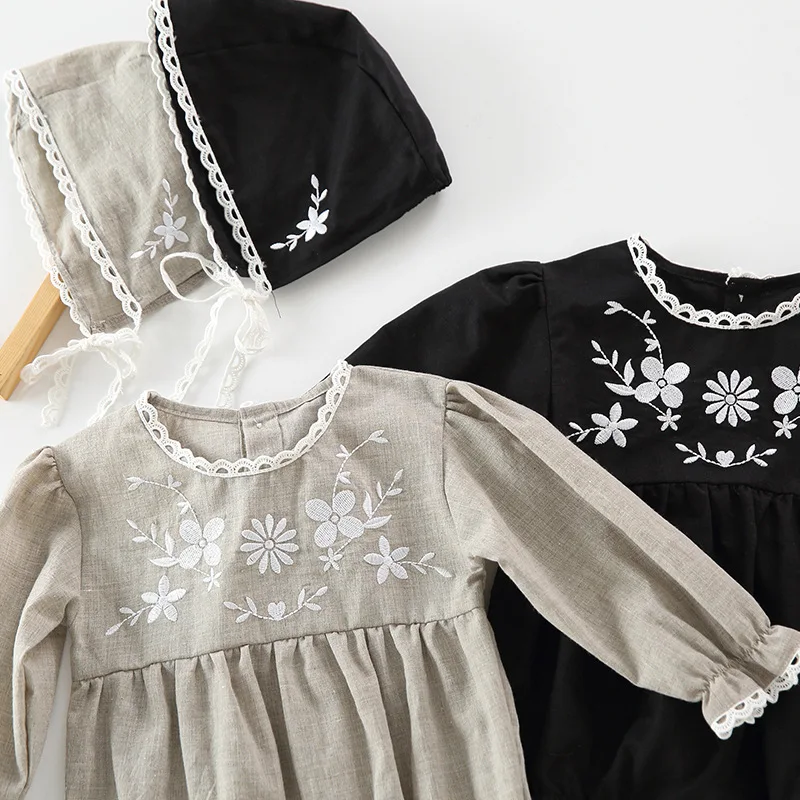 Body de manga larga con bordado de flores para beb&eacute; y ni&ntilde;a, mono con sombrero, 2 uds., novedad de Oto&ntilde;o de 2021-3