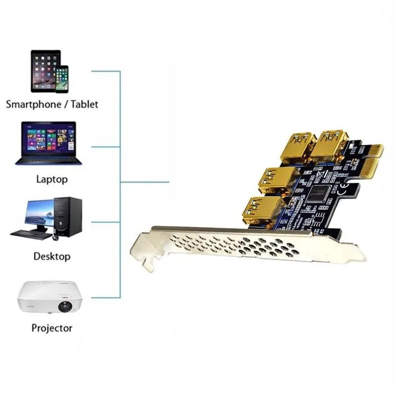 

USB 3.0 Graphics Card Expansion Card PCI-E 1 To 4 PCI-E Adapter Cable Adapter PCI-E To Slot One For Four Port Riser Card