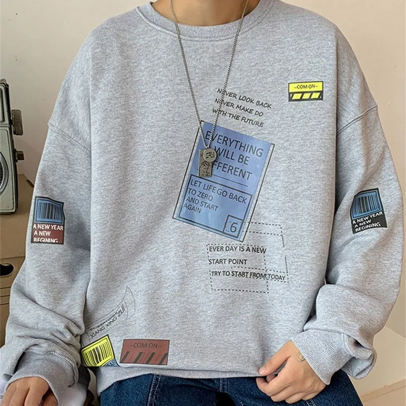 

NIBESSER 2021 Spring New Hoodies Men Casual Minimalist Sweatshirt O-Neck Embroidery Logo Plus Size Basic Oversize Pullover