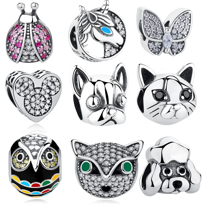 Модная Милая Божья коровка бабочка кошка бусина в форме собаки 925 стерлингового