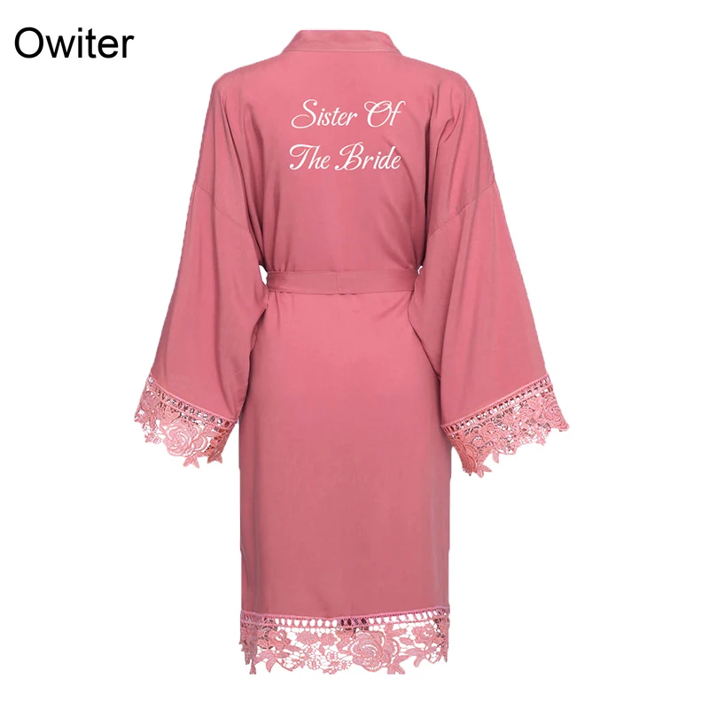Bride Bridesmaid Robes Rayon Cotton Kimono Robes with Lace Robe Women Wedding Bridal Robe Party Gift Bathrobe Dusty Pink