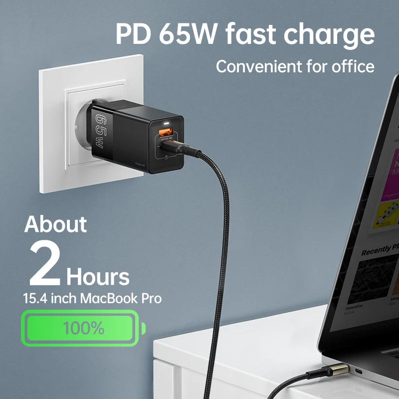 Зарядное устройство KUULAA GaN с функцией быстрой зарядки USB Type-C QC PD 4 0 3 Вт портативное