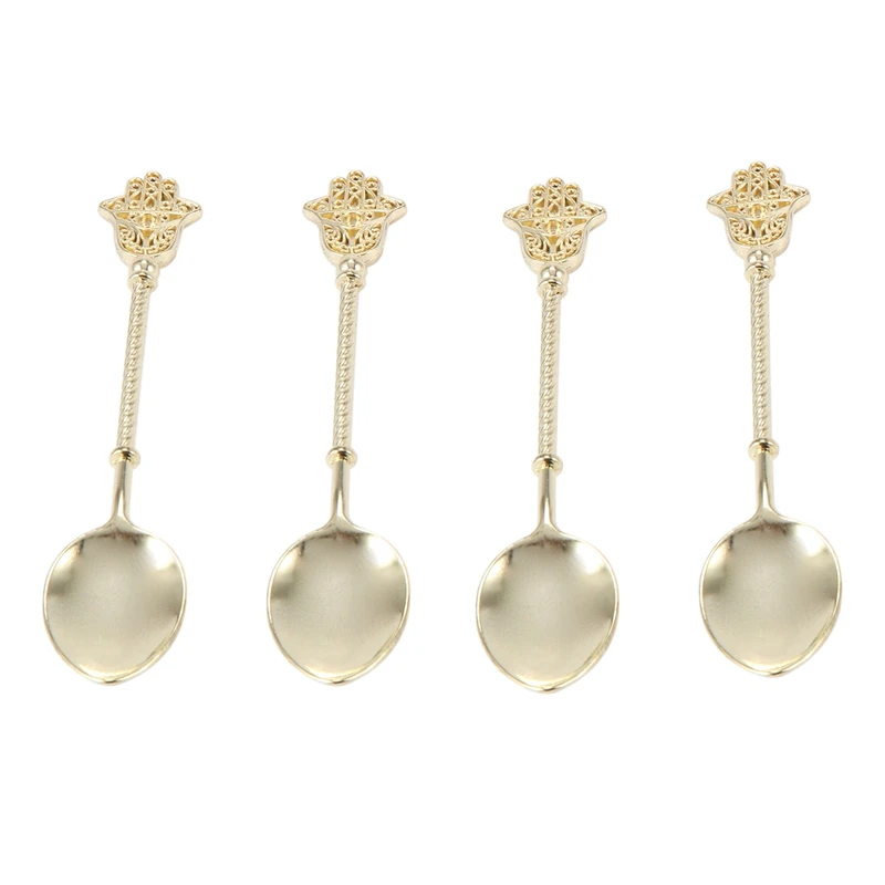 

4pcs / Vintage Gold Spoon Alloy Coffee Ice Cream Dessert Spoons Royal Style Retro Stick Coffee Tea Spoons Kitchen Tools