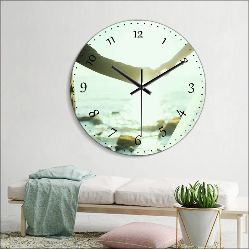 Custom Photo Clock tempered glass round digital wall clock silent clock family, lovers, friends gifts clocks wall Luxe home gift images - 6