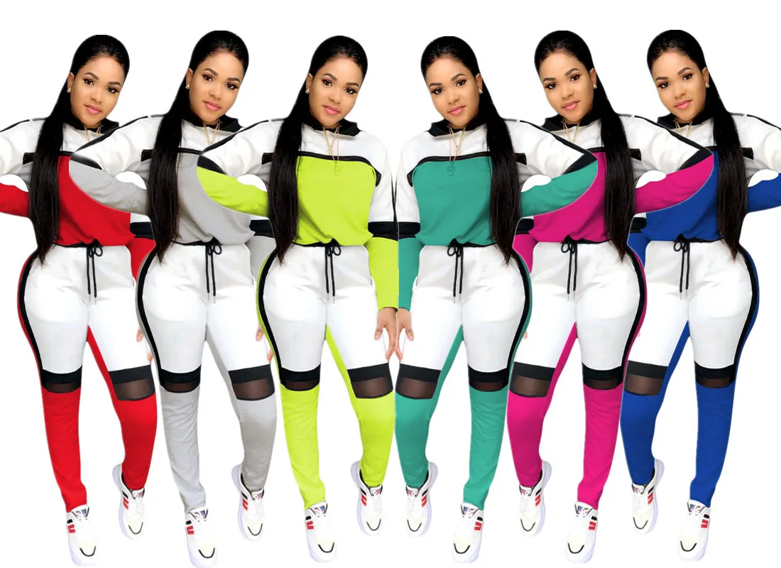 

H728 European and American Autumn and Winter New Women's Fashion Casual Mesh Stitching Suit