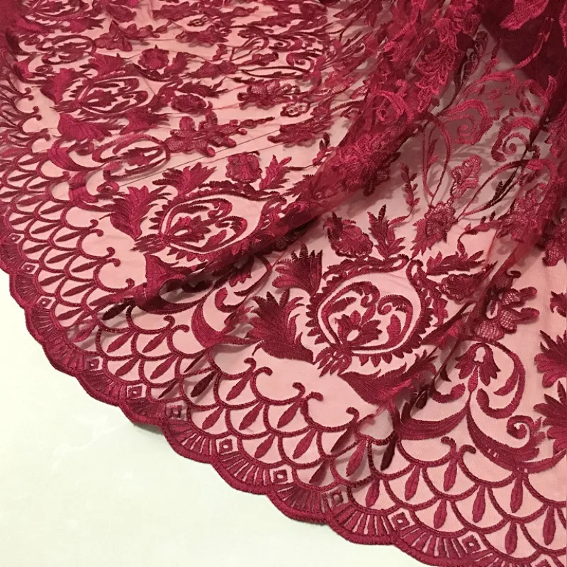 Красная сетчатая Водорастворимая кружевная ткань трехмерная вышитая цветочная
