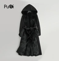 pudi women real wool fur coat parka fox fur liner female winter natural fox fur jacket long trench overcoats zy178 2