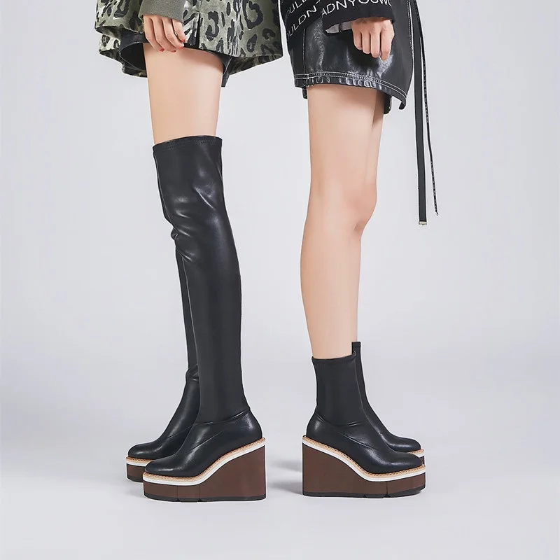 

Женские сапоги на высоком каблуке; Сезон осень-зима; Пикантные Сапоги выше колена с острым носком; Модные женские модельные туфли для танцев