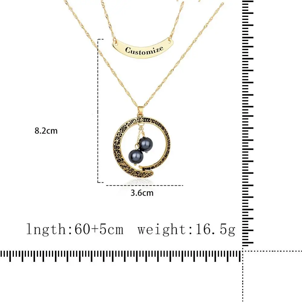 

Cring Coco Vintage Custom Name Necklaces Layered Black Pearl Pendants Necklace for Women Friends Personalized Jewelry With Box