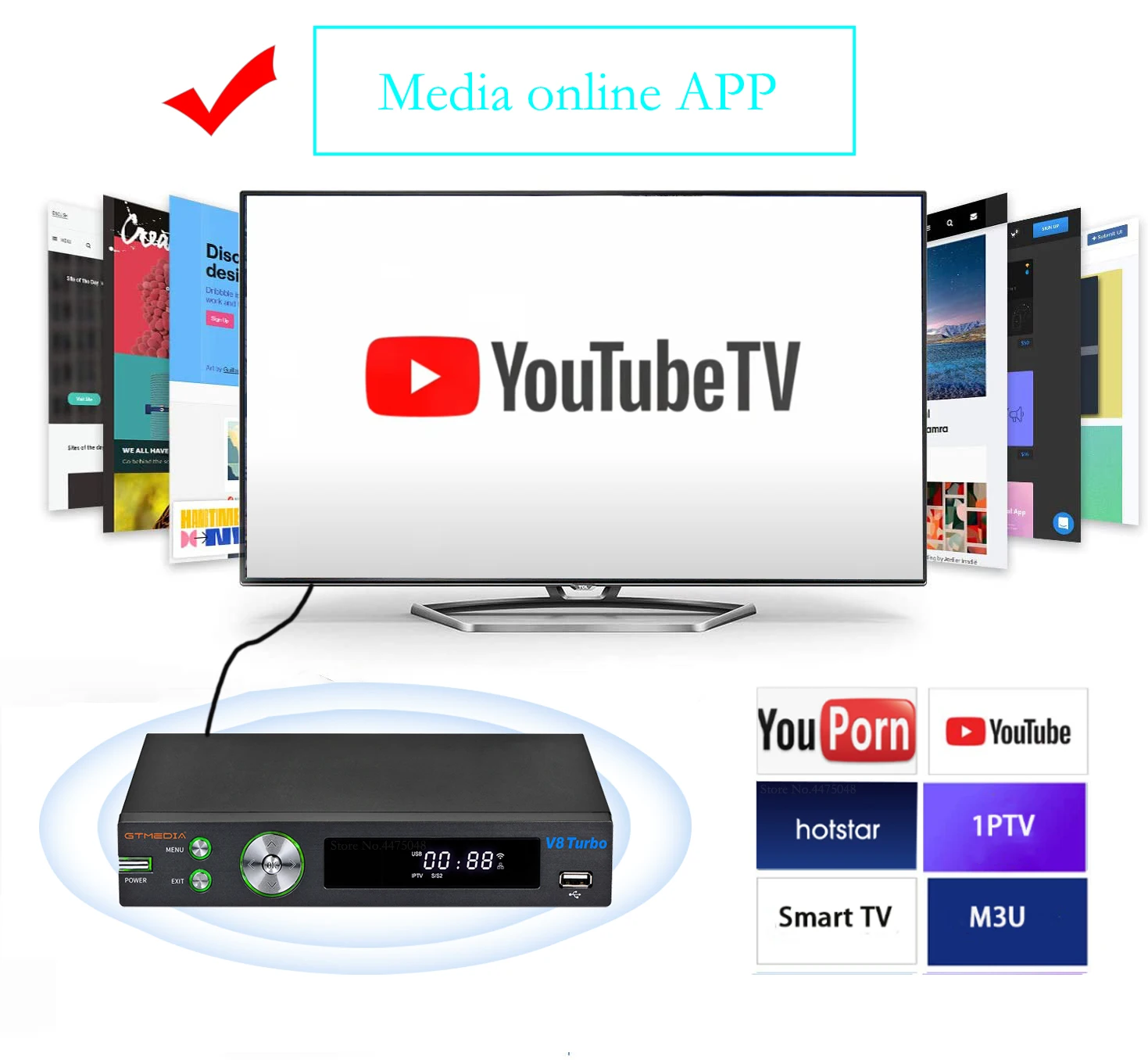 ТВ-приставка GTMEDIA V8 Turbo DVB-S2X/T2/C H.265 ТВ-тюнер встроенный 2 4G WiFi GTShare APK для SAT2IP Италия
