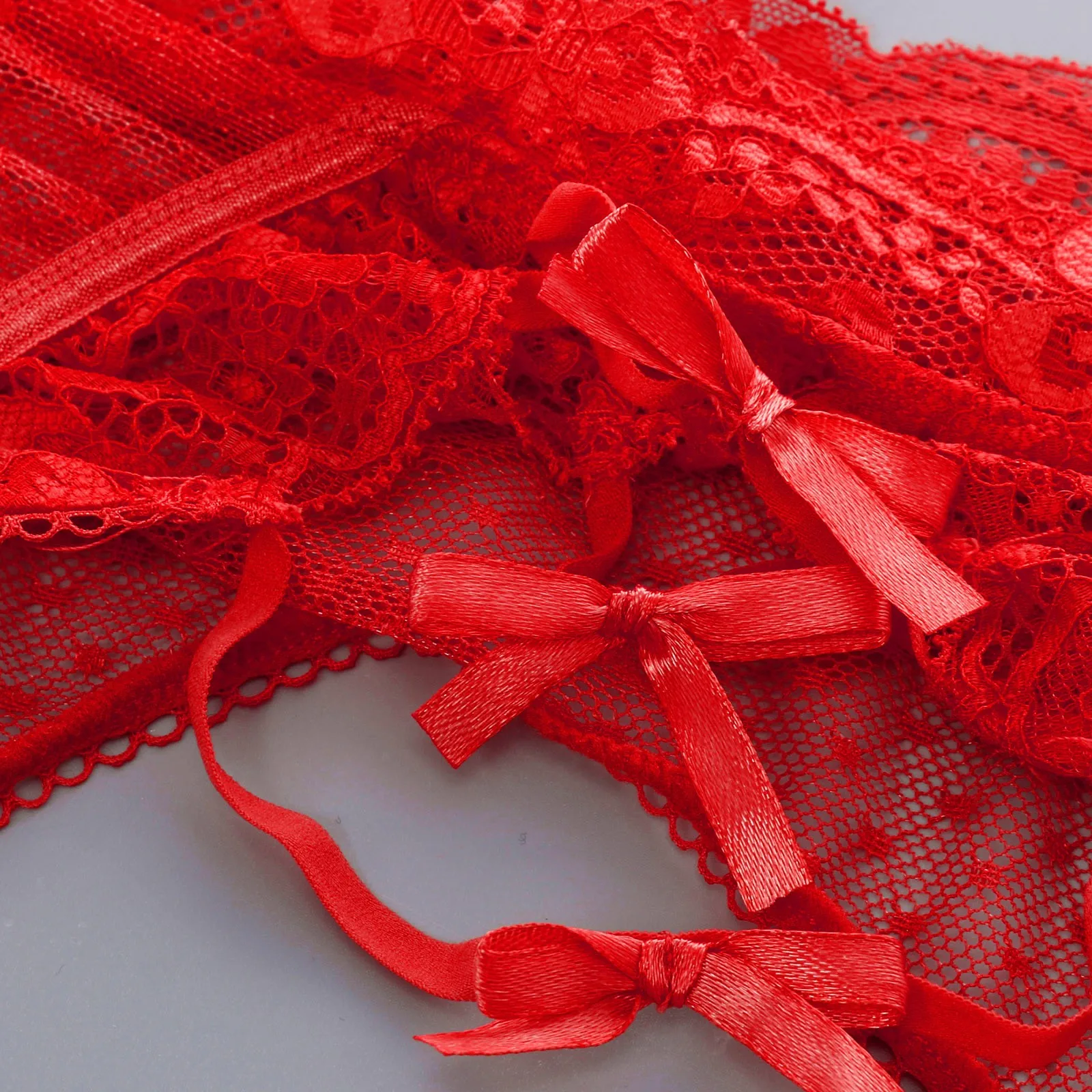 

Valentine's Day Women Sexy Transparent Underwear Sets Female Deep V Lace Bowknot Erotic Lingerie Suits 2021