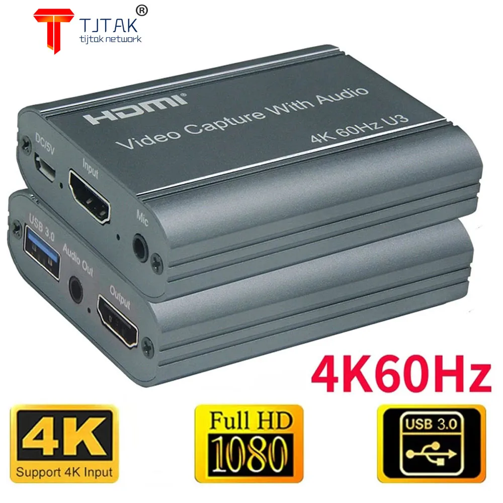 Карта видеозахвата HDMI 4K 60 Гц аудиовыход 3 5 мм микрофон коробка для записи в
