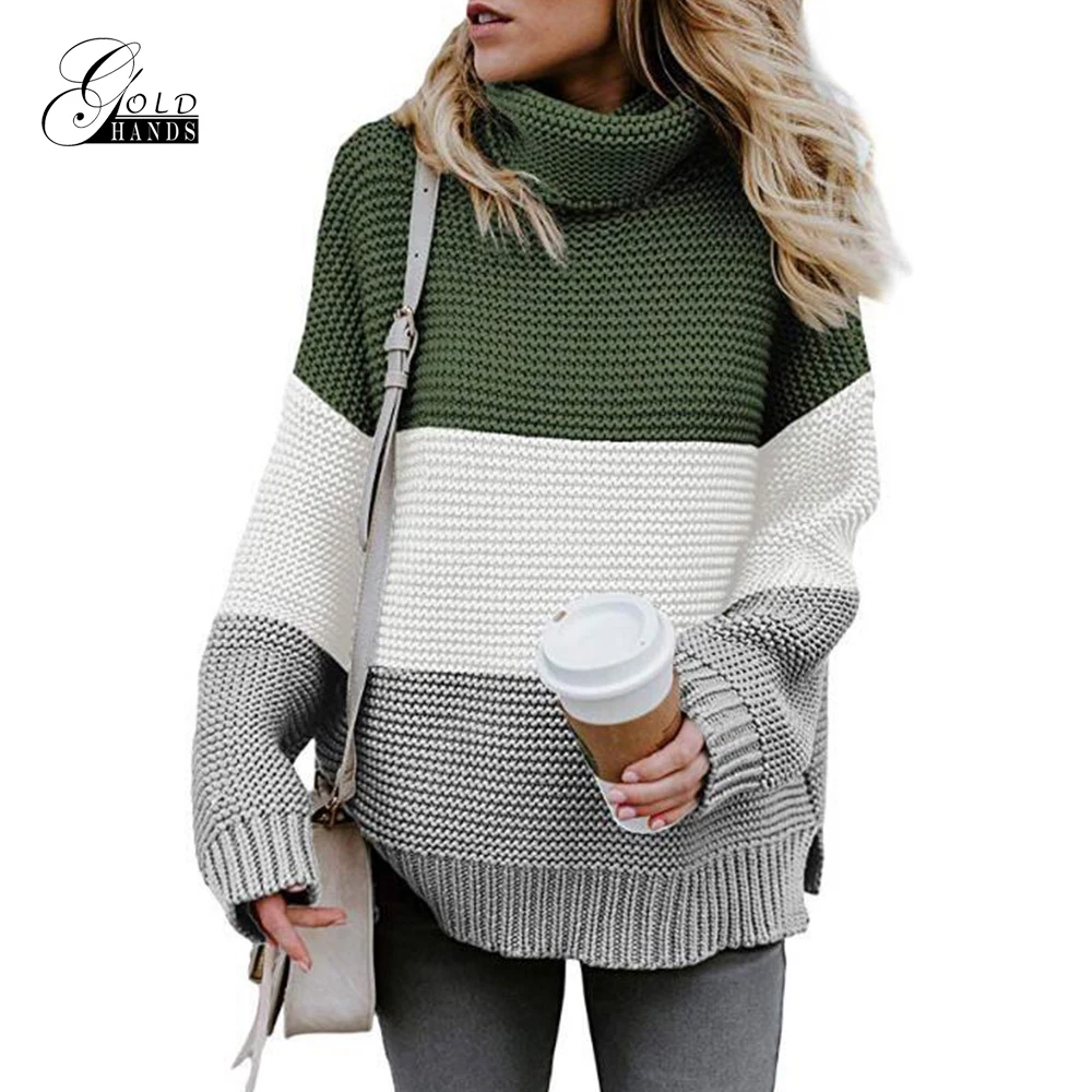 Gold Hands loose brand sweater female Knitted fashion casual pullover street style long sleeve turtleneck Autumn winter | Женская одежда