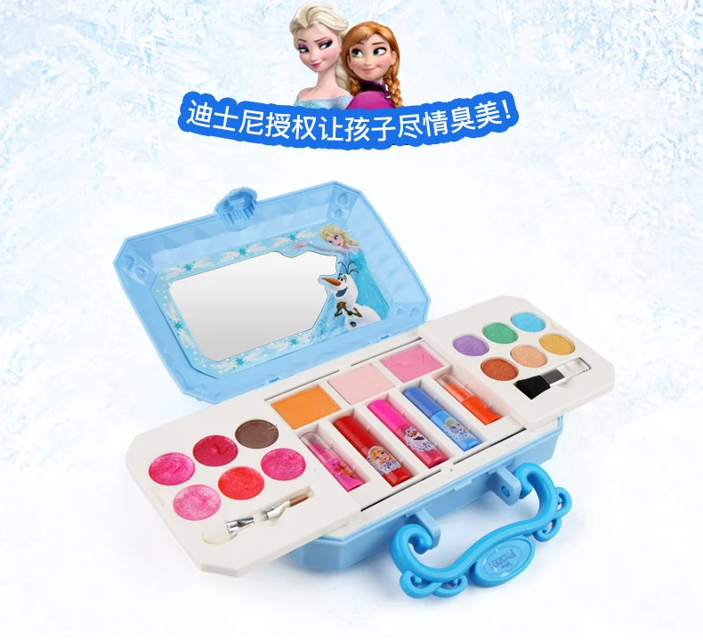 Синий Disney girls snow White Princess makeup toy with box eye shadow safe non-toxic Mini cosmetic set birthday present - Цвет: Синий