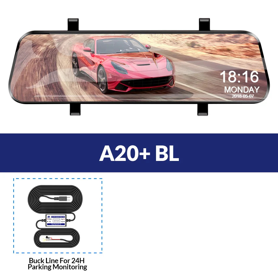 A20-BL E-ACE Автомобильный видеорегистратор Камера 10 дюймов Сенсорное потоковое зеркало заднего вида Dash Cam FHD 1080P регистратор видео регистратор с камерой заднего вида - Название цвета: A20-BL