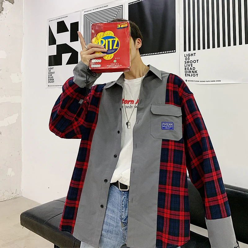 Новинка весна-осень 2019 мужская клетчатая рубашка Корейская версия модной