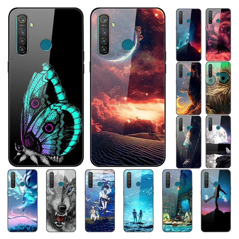 Чехол для OPPO Realme 5 Pro закаленное стекло симпатичная жесткая задняя крышка чехол