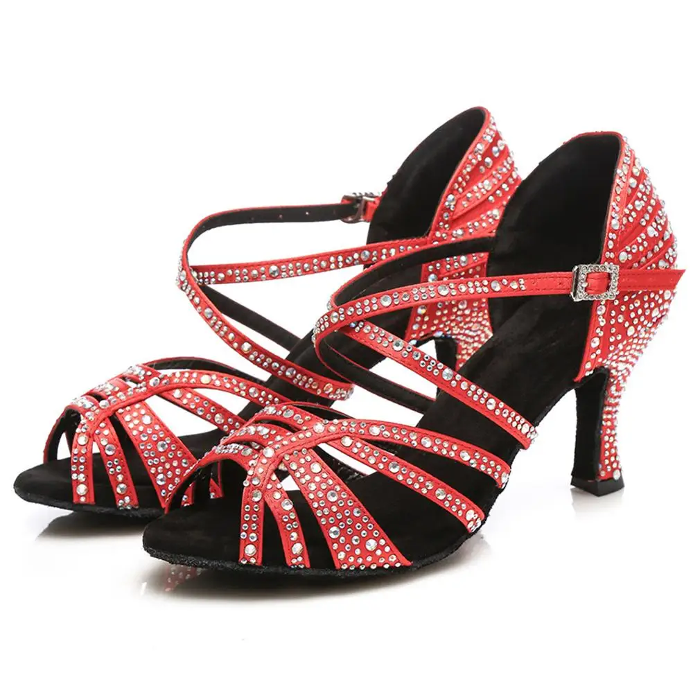 DKZSYIM для женщин туфли латинских танцев Сатиновые лодочки черные