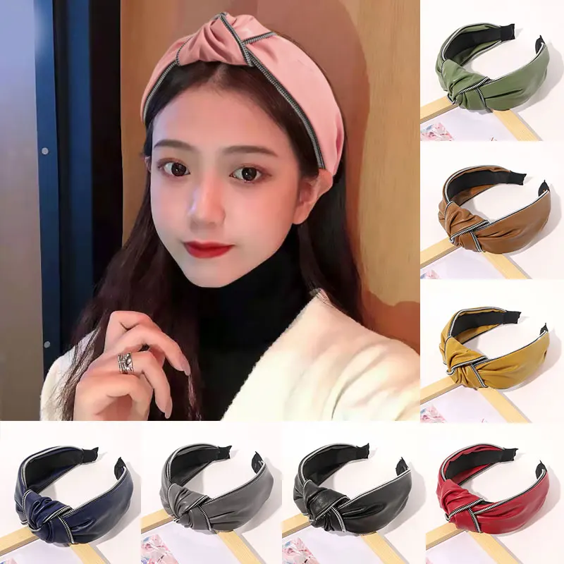 

Синтетическая кожа застежка-молния и сердечком и повязка на голову, узел посередине голова Серьги-кольца для женщин с широкими полями искус...