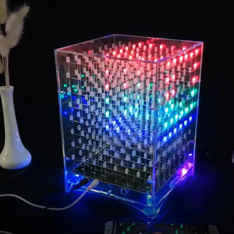 

Cololful 8*8*8 Light Cubes DIY Kit WIFI Phone APP Change Word Remote Conrol 888 LED Flashing Smart Electronic Production Gift 3D