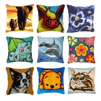 animal dog carpet embroidery pillow knoop pakket needlework set latch hook cushion button package decor