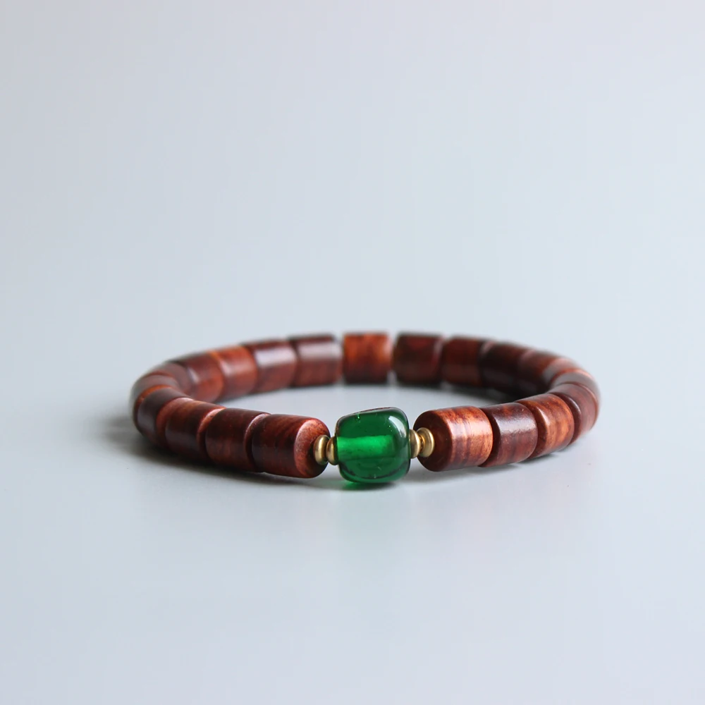 

Natural Sanders Wood Beads Emerald Green Lamp work Handmade Bracelet For Men Women Elegant Wrist Yoga Jewelry Best Gift Friends