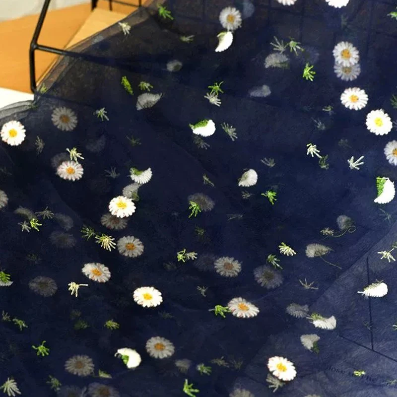 Small Daisy Flower Mesh Embroidery Cloth French Net Lace Fabric DIY Curtain Dress Children's Clothing Baby Clothes Tulle | Дом и сад