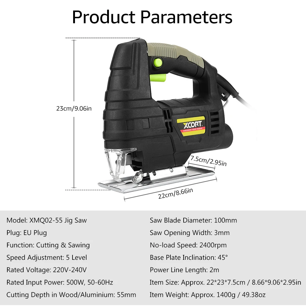 

Electric Jig Saw 500W Multifunctional Electric Curved Saw Electric Cutter Woodworking Tool Sawing Cutting Machine XMQ02-55