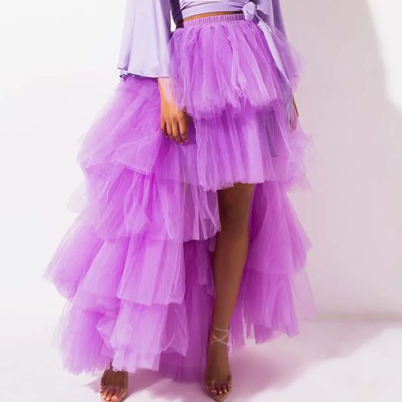 

Dramatic Layered Tulle Maxi Skirt for Women Lavender High Low Evening Party Skirts Adult Tutu Floor Length Puffy Tulle Skirt