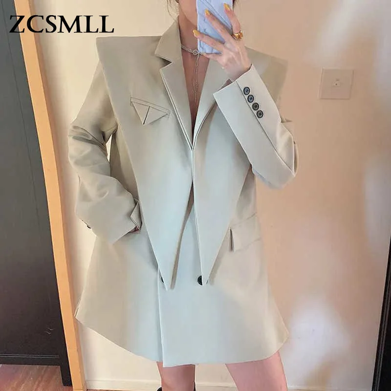 

Женский блейзер ZCSMLL, однотонный блейзер с наплечниками и длинными рукавами, Асимметричные костюмы в стиле пэчворк, весна 2021
