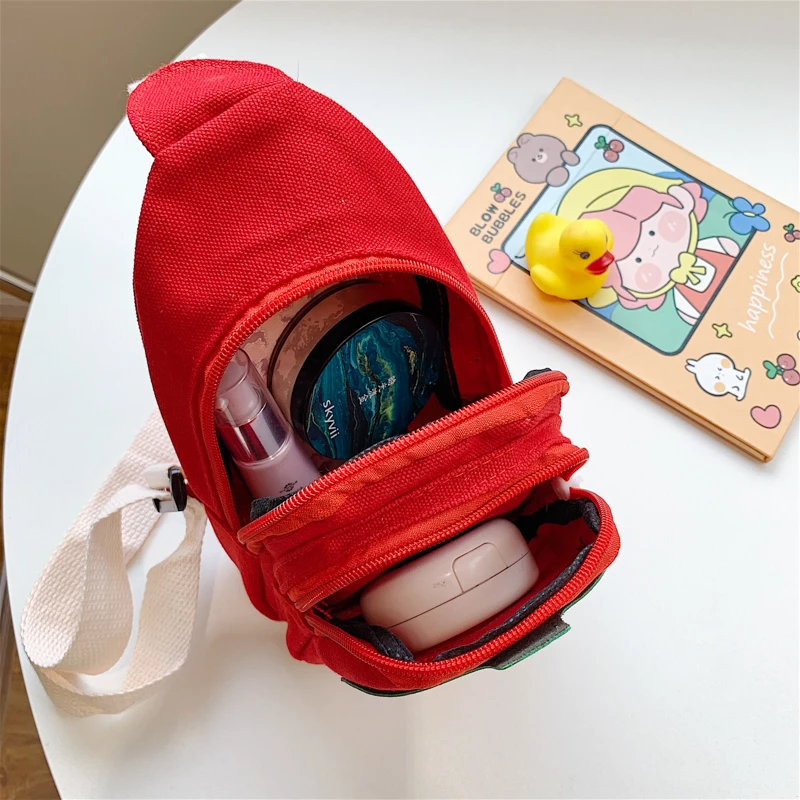 

Girls Bags Kawaii Messenger Bags Canvas Bags New Cartoon Shoulder Bags Fashion Baby Messenger Bag Strawberry Shape Cute Mini Bag