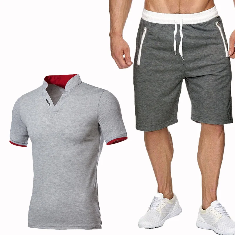 

2020 new men's T-shirt + shorts suit solid color summer suit casual polo T-shirt men's sportswear suit men polo fashion clothing