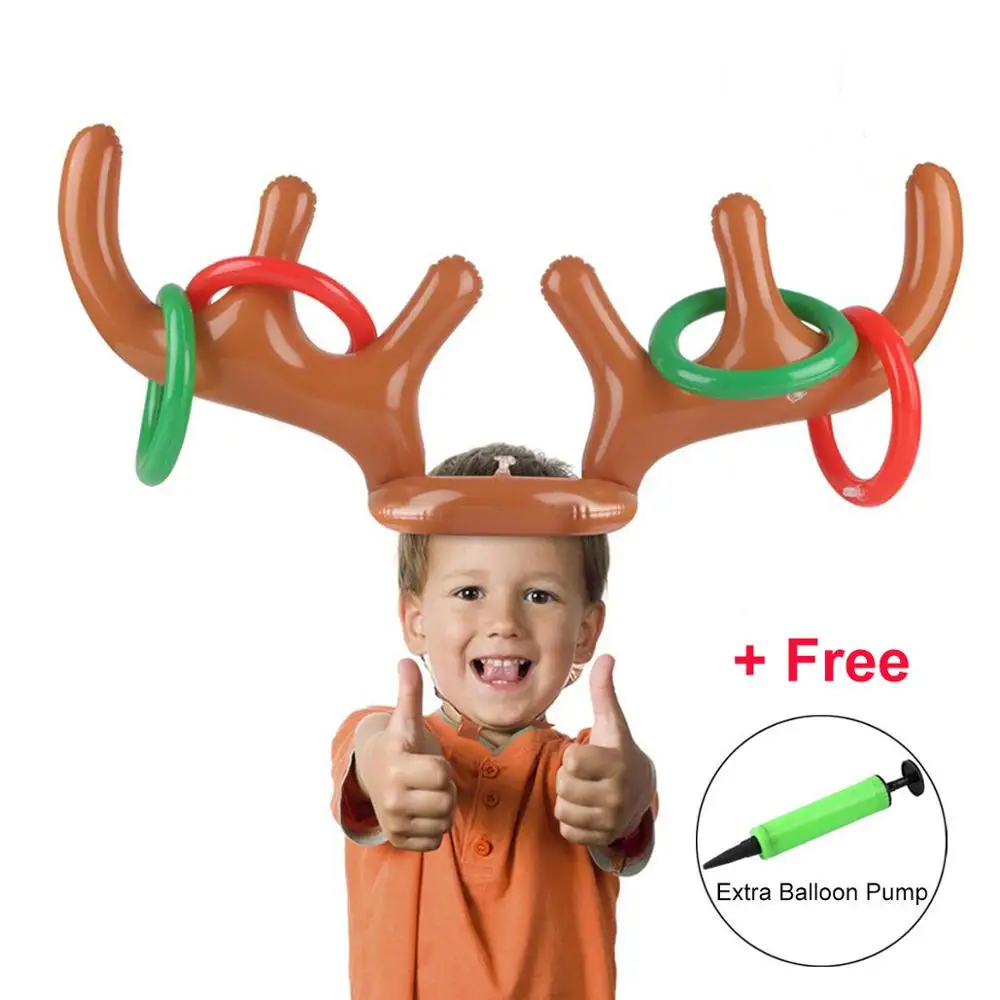 Rooxin Party Toss Game Inflatable Reindeer Antler Hat with Rings Throwing Circle Toys Fun Santa Game Xmas Christmas Home Deco