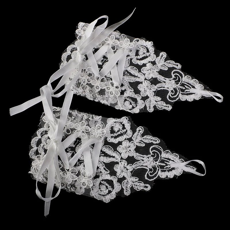 Белые кружевные Стразы с блестками Свадебные Вечерние перчатки без пальцев для