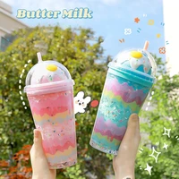 summer crushed ice cup cute cartoon plastic straw cup creative personality design portable girl child favorite water cup gift
