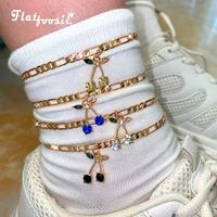 flatfoosie 2pcsset fashion 6 color crystal cherry anklet for women girls sweet cute fruit foot bracelet fashion accessories