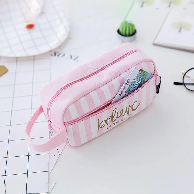 1 шт. милый пенал в клетку Холщовый розовый чехол для карандашей большой емкости
