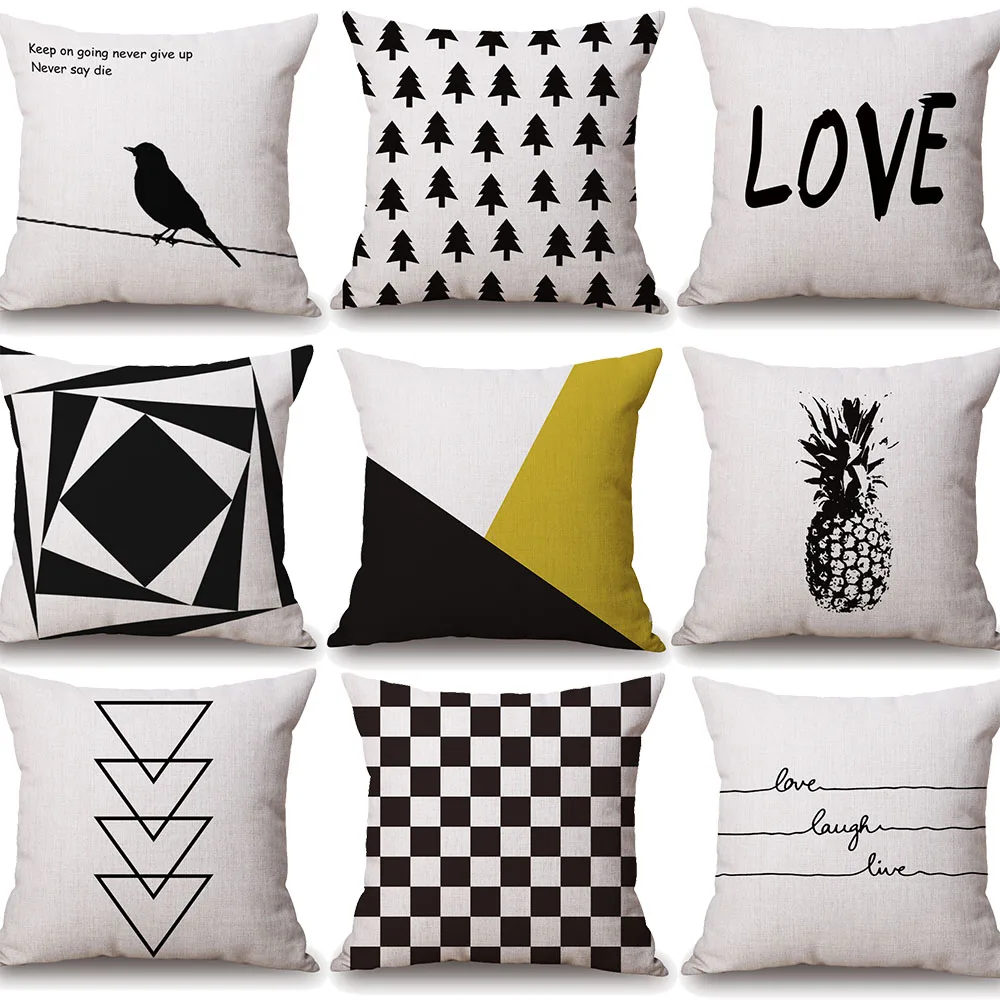 Geometric Mosaic Plaid Stripe Cushion Cover Modern Black and White Linen Throw Pillow Living Room Home Decoration | Дом и сад