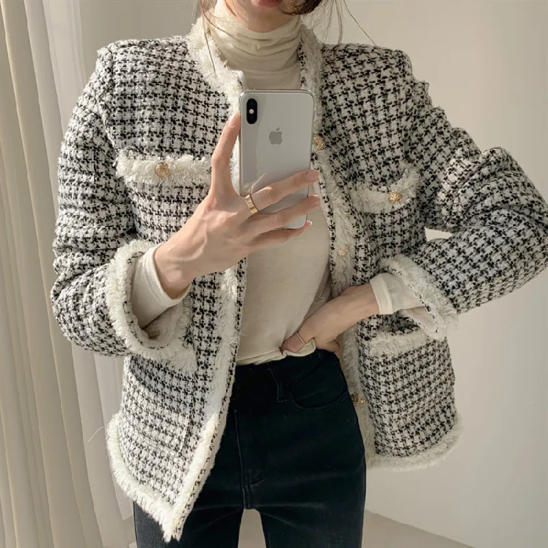

Alien Kitty Women Jacket Female Lamb Wool Coat 2021 Autumn Vintage O-neck Cardigan Loose Plaid Elegant Gentle Warm Office Lady