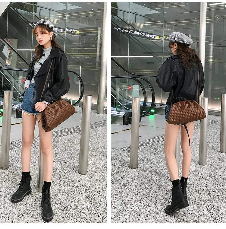 

Women Clutch Purse Weave Leather Brand Designer Shoulder Bag Female Crossbody Cloud Messenger bag